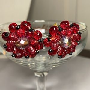 Vintage glass bead earrings flower motif Germany